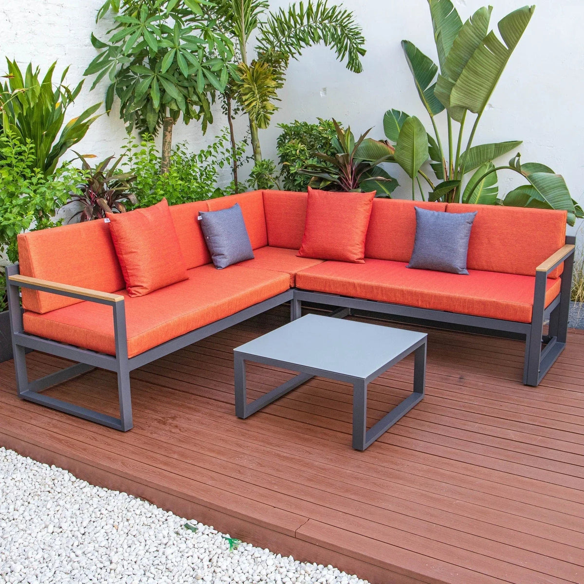 Chelsea Black Sectional With Adjustable Headrest & Coffee Table With Two Tone Cushions - Elax Furniture