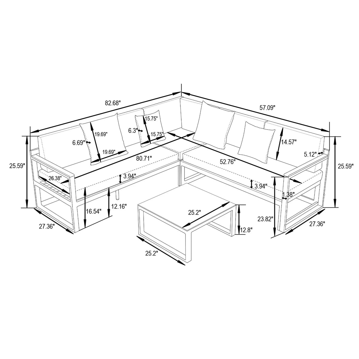 Chelsea White Sectional With Adjustable Headrest & Coffee Table With Cushions - Elax Furniture