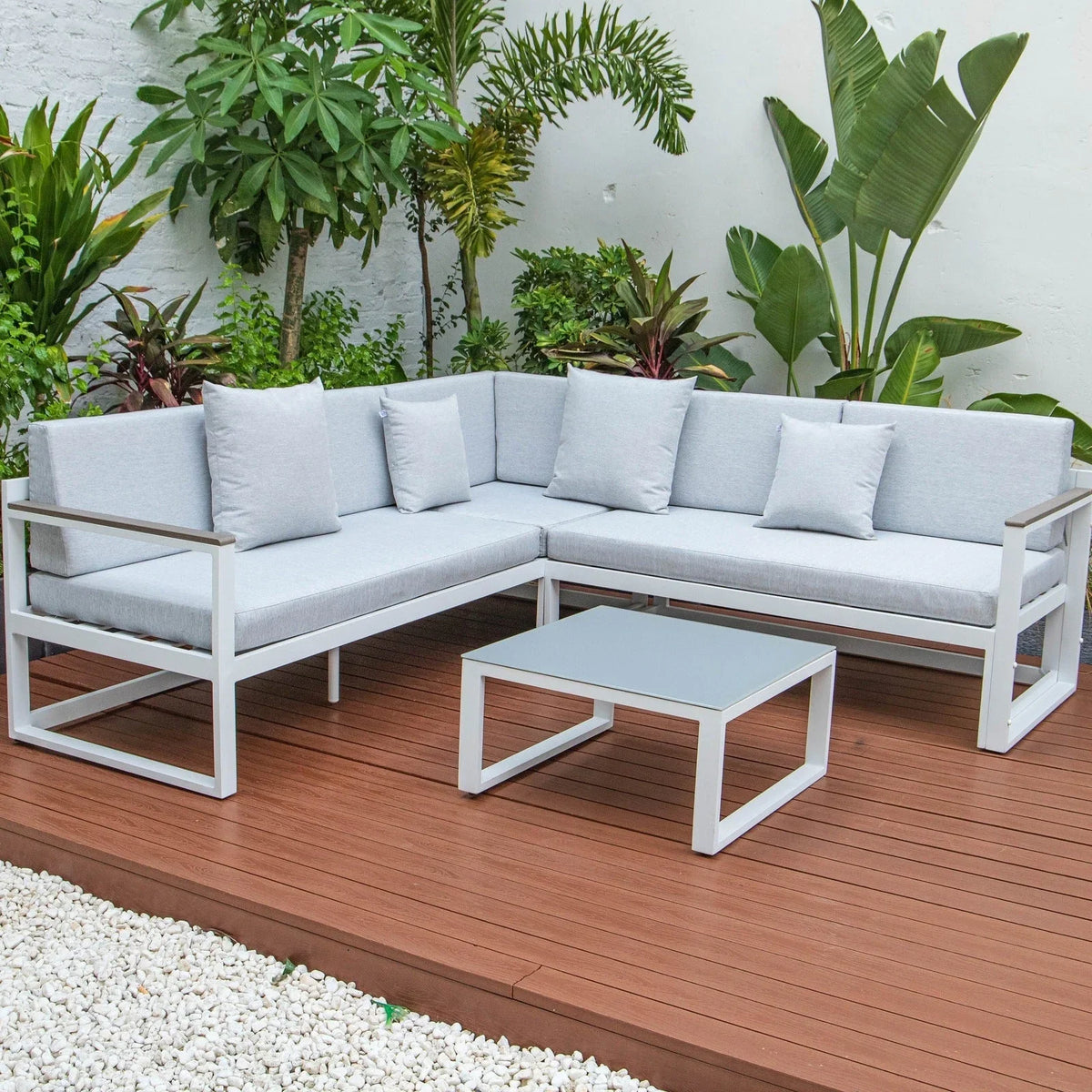 Chelsea White Sectional With Adjustable Headrest & Coffee Table With Cushions - Elax Furniture