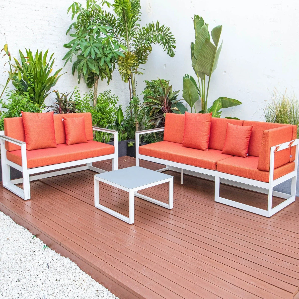 Chelsea White Sectional With Adjustable Headrest & Coffee Table With Cushions - Elax Furniture