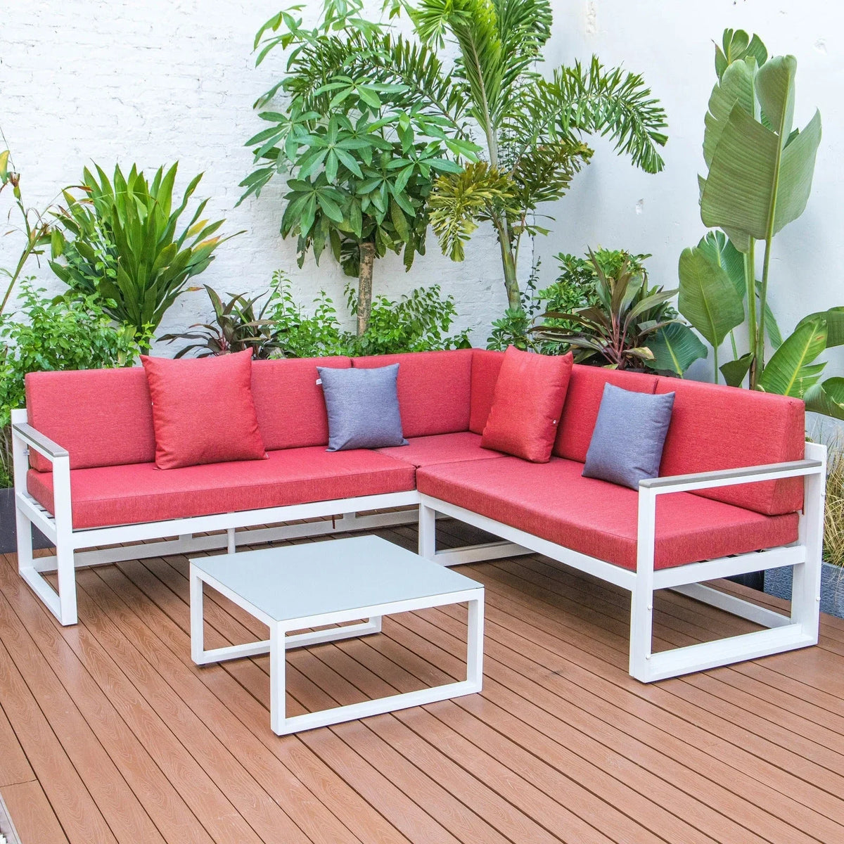 Chelsea White Sectional With Adjustable Headrest & Coffee Table With Two Tone Cushions - Elax Furniture
