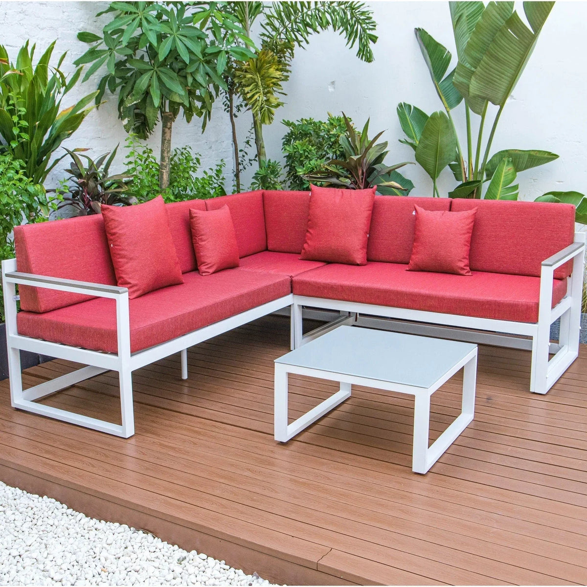Chelsea White Sectional With Adjustable Headrest & Coffee Table With Cushions - Elax Furniture