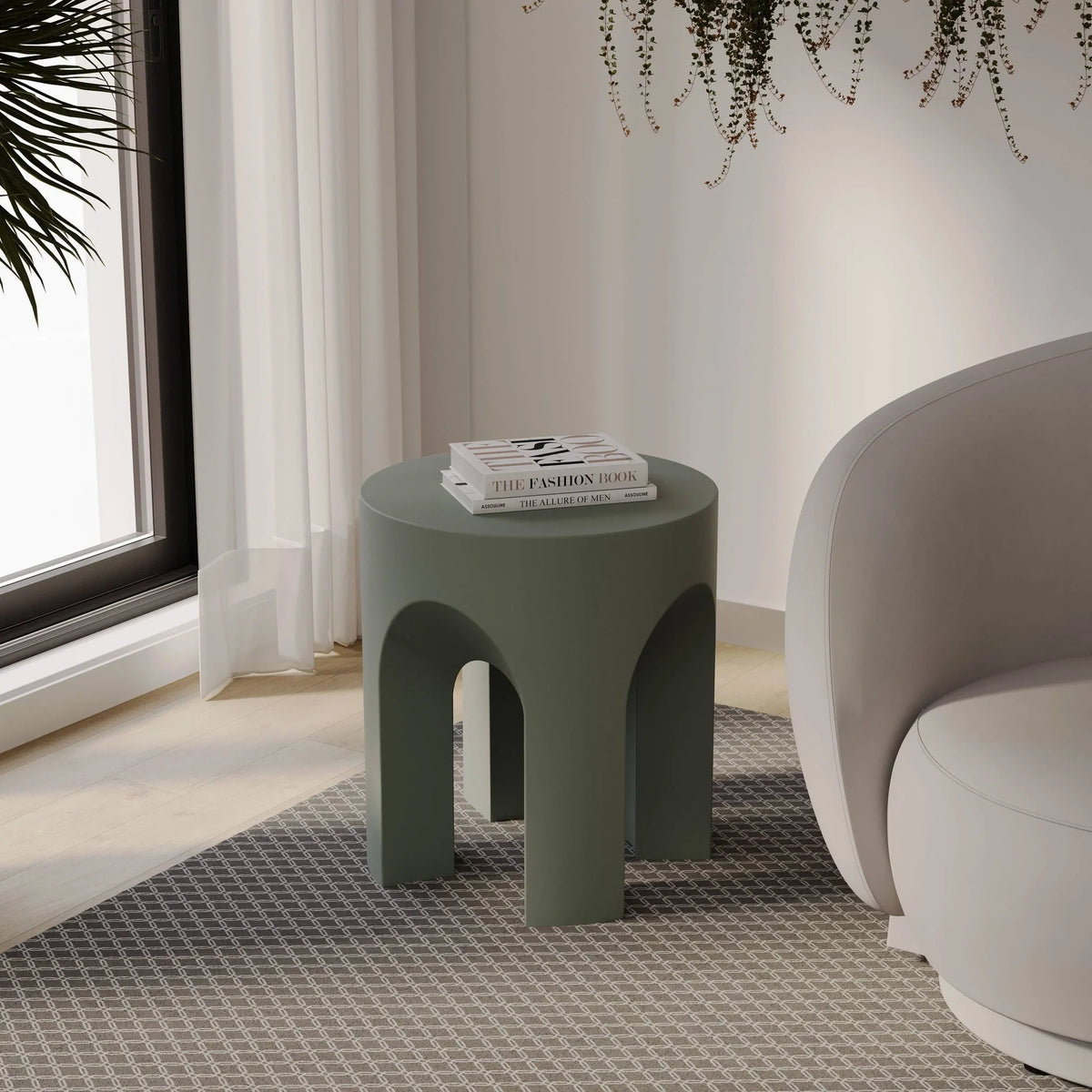 Crus Fiberstone Outdoor Side Table With Arched Base Design - Elax Furniture