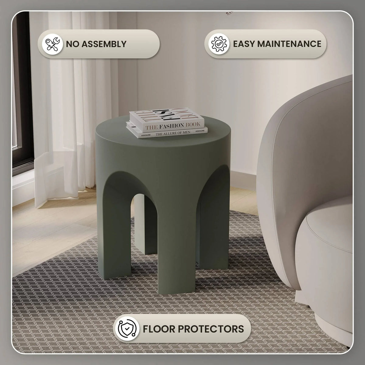 Crus Fiberstone Outdoor Side Table With Arched Base Design - Elax Furniture