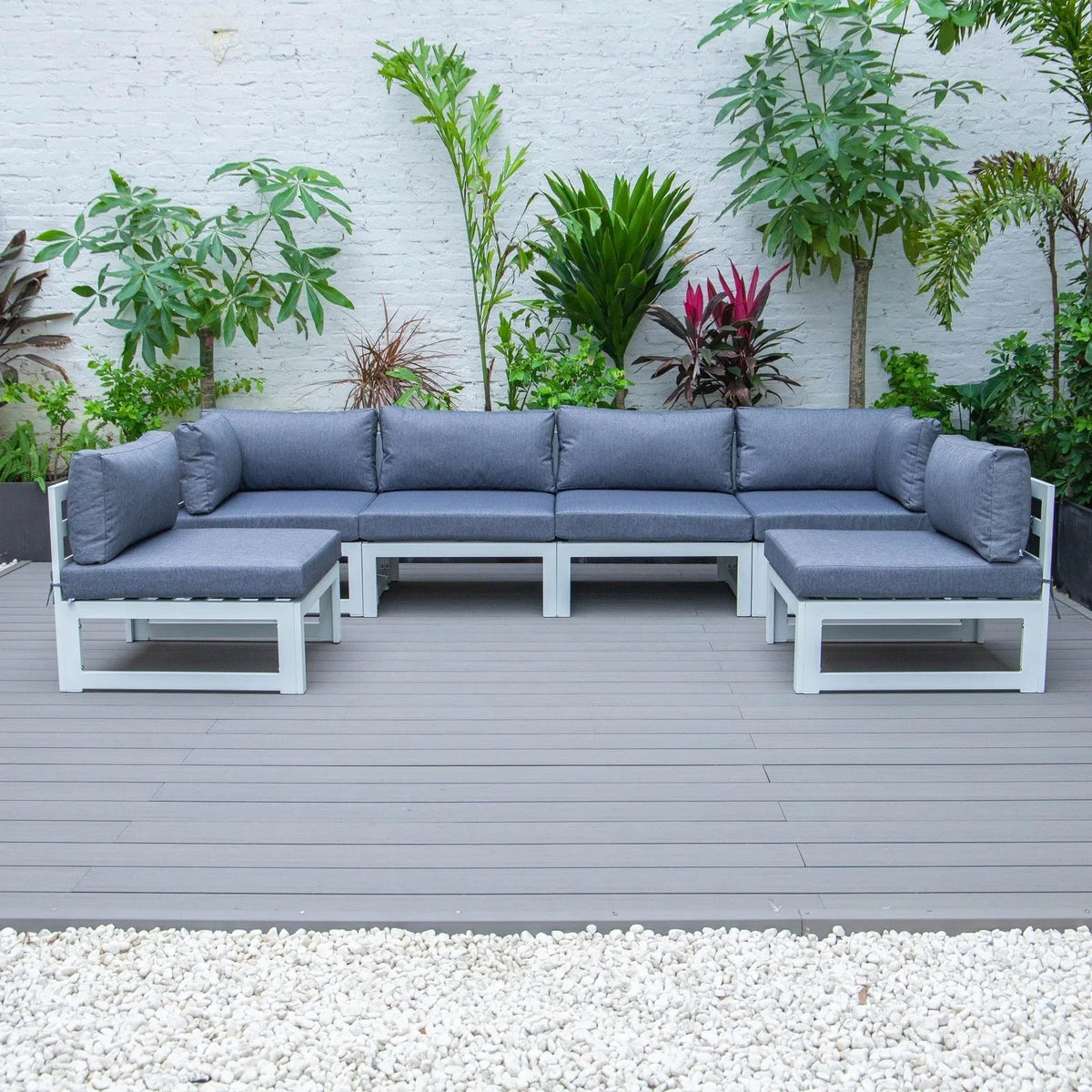 Chelsea 6-Piece Patio Sectional In White Aluminum With Cushions - Elax Furniture