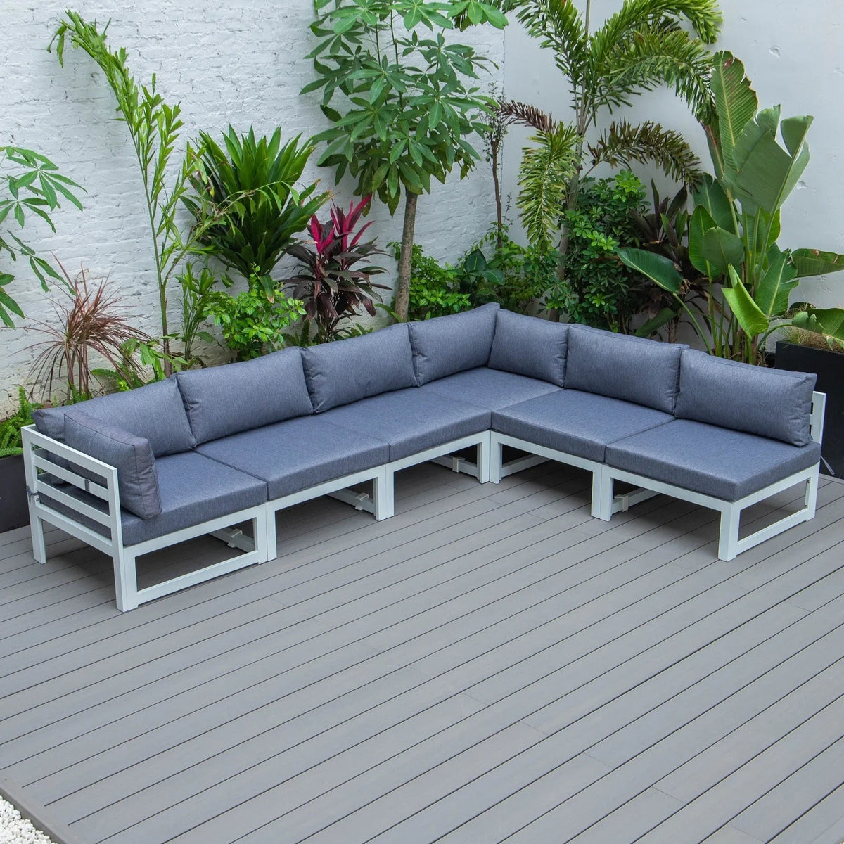 Chelsea 6-Piece Patio Sectional In White Aluminum With Cushions - Elax Furniture