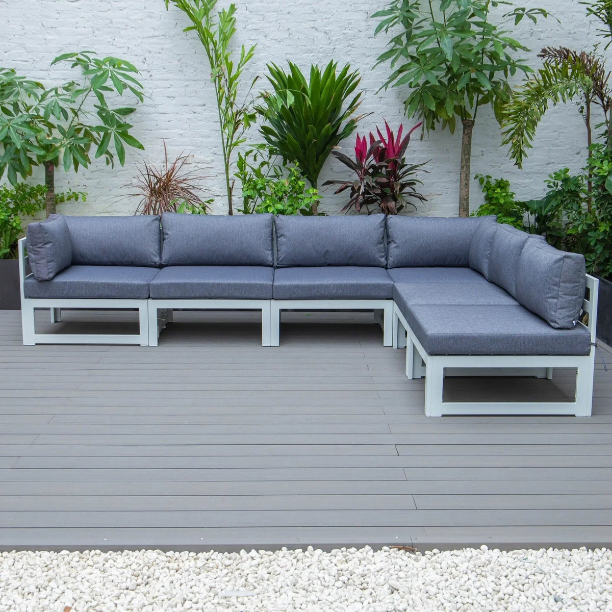 Chelsea 6-Piece Patio Sectional In White Aluminum With Cushions - Elax Furniture