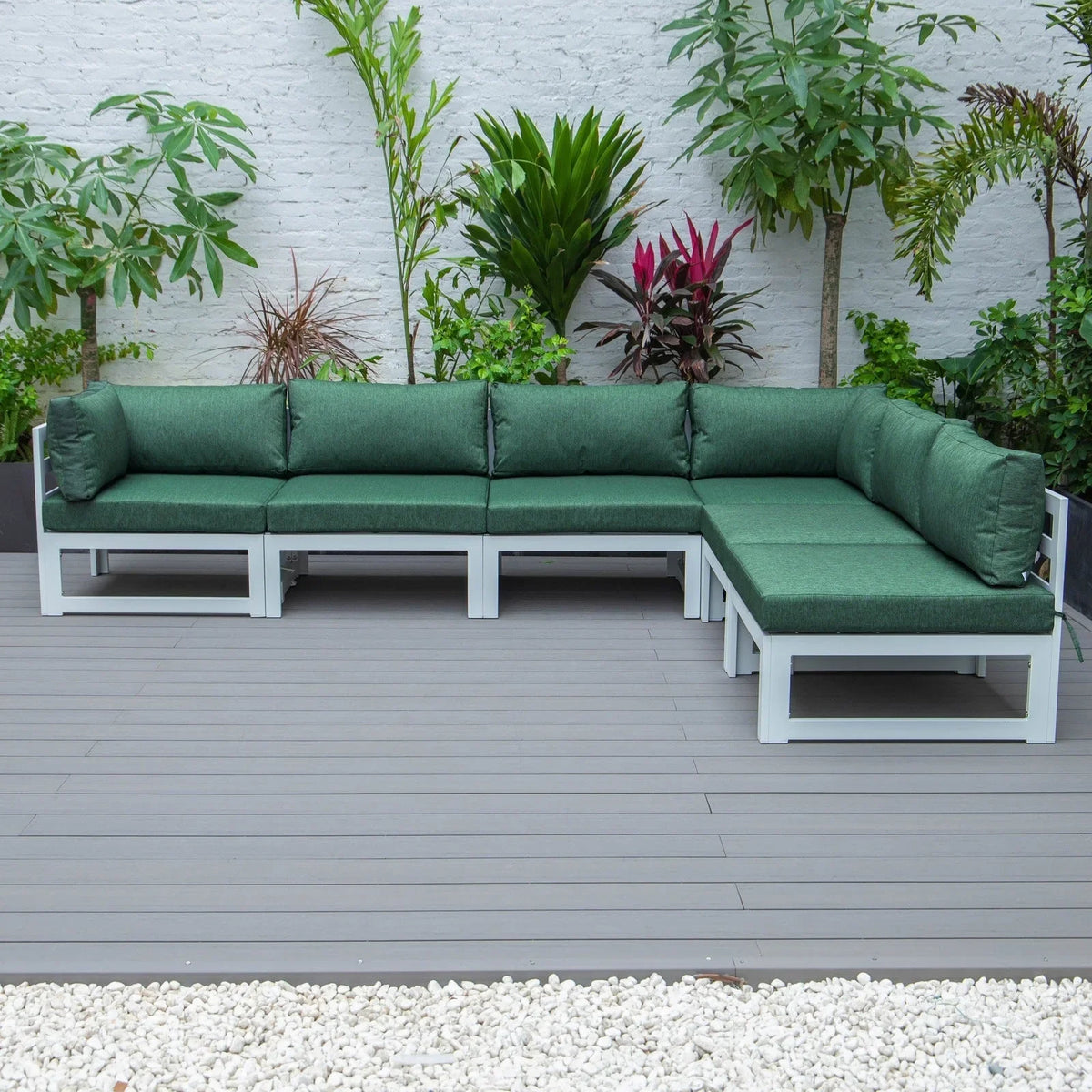 Chelsea 6-Piece Patio Sectional In White Aluminum With Cushions - Elax Furniture