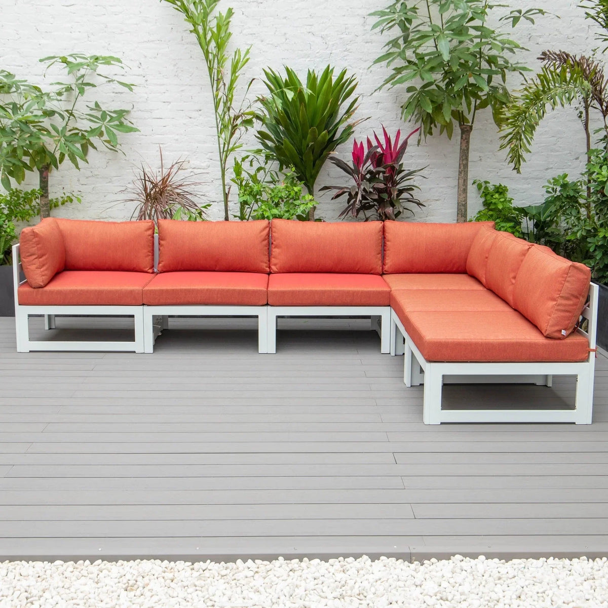 Chelsea 6-Piece Patio Sectional In White Aluminum With Cushions - Elax Furniture