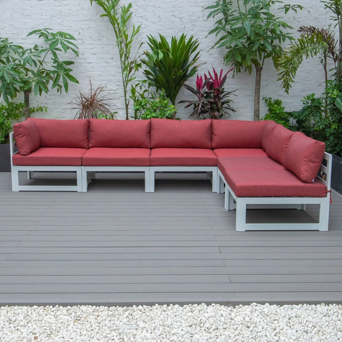 Chelsea 6-Piece Patio Sectional In White Aluminum With Cushions - Elax Furniture