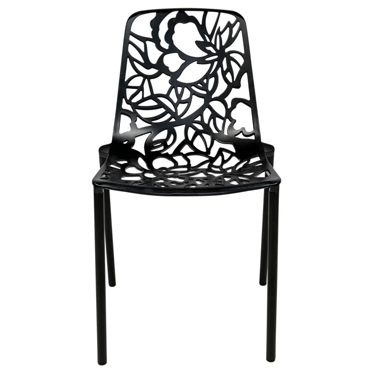 Devon 7-Piece Outdoor Dining Set: Aluminum Table with Glass Top & 6 Stackable Flower Chairs - Elax Furniture