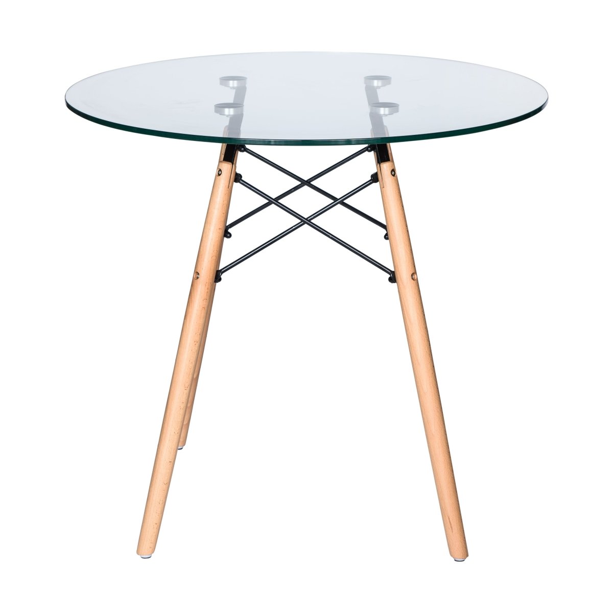 Dover 31"/47" Round Bistro Dining Table With Glass/MDF Tabletop and Beech Wood Eiffel Base Glass 31 inches Clear Dining Table Leisuremod