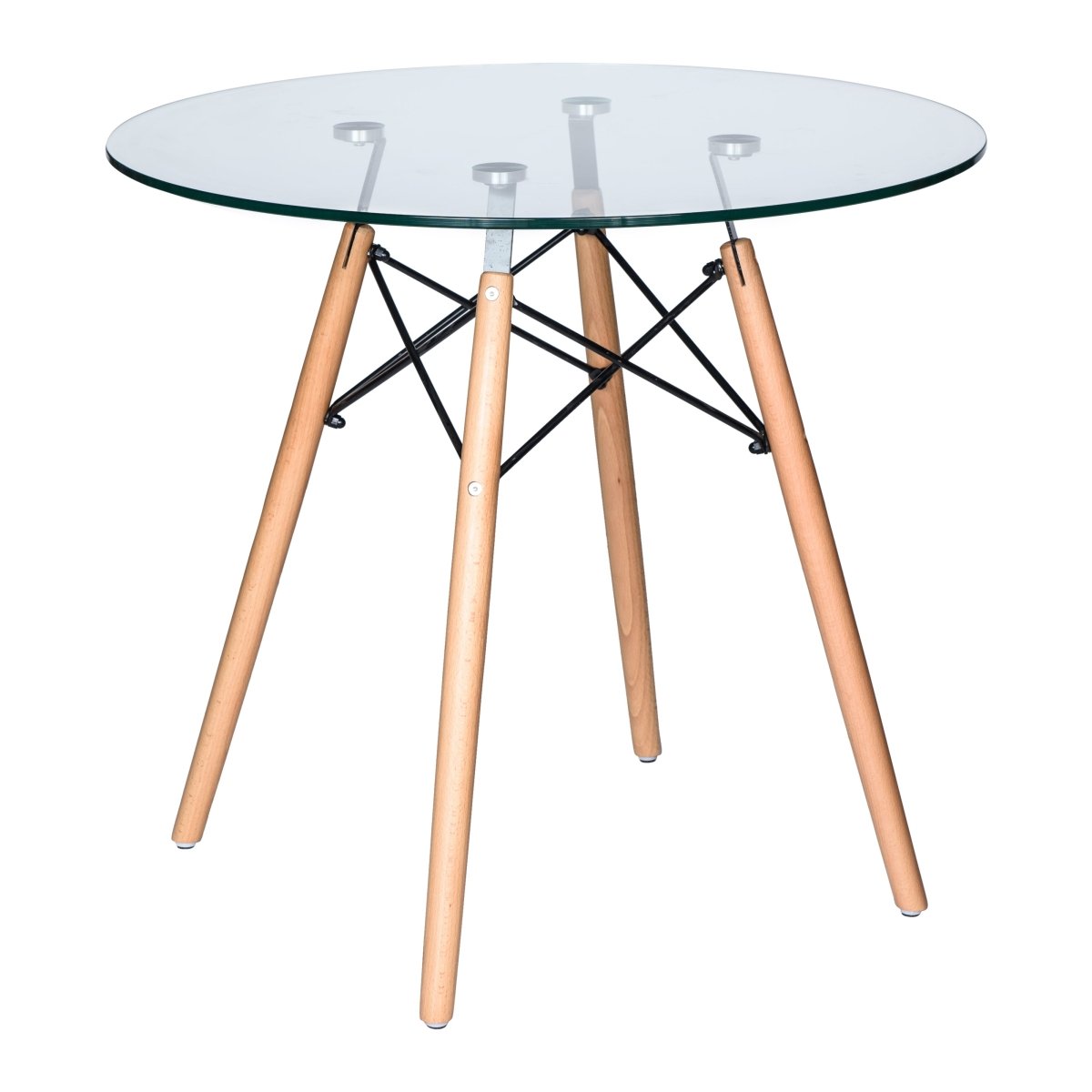Dover 31"/47" Round Bistro Dining Table With Glass/MDF Tabletop and Beech Wood Eiffel Base Glass 31 inches Clear Dining Table Leisuremod
