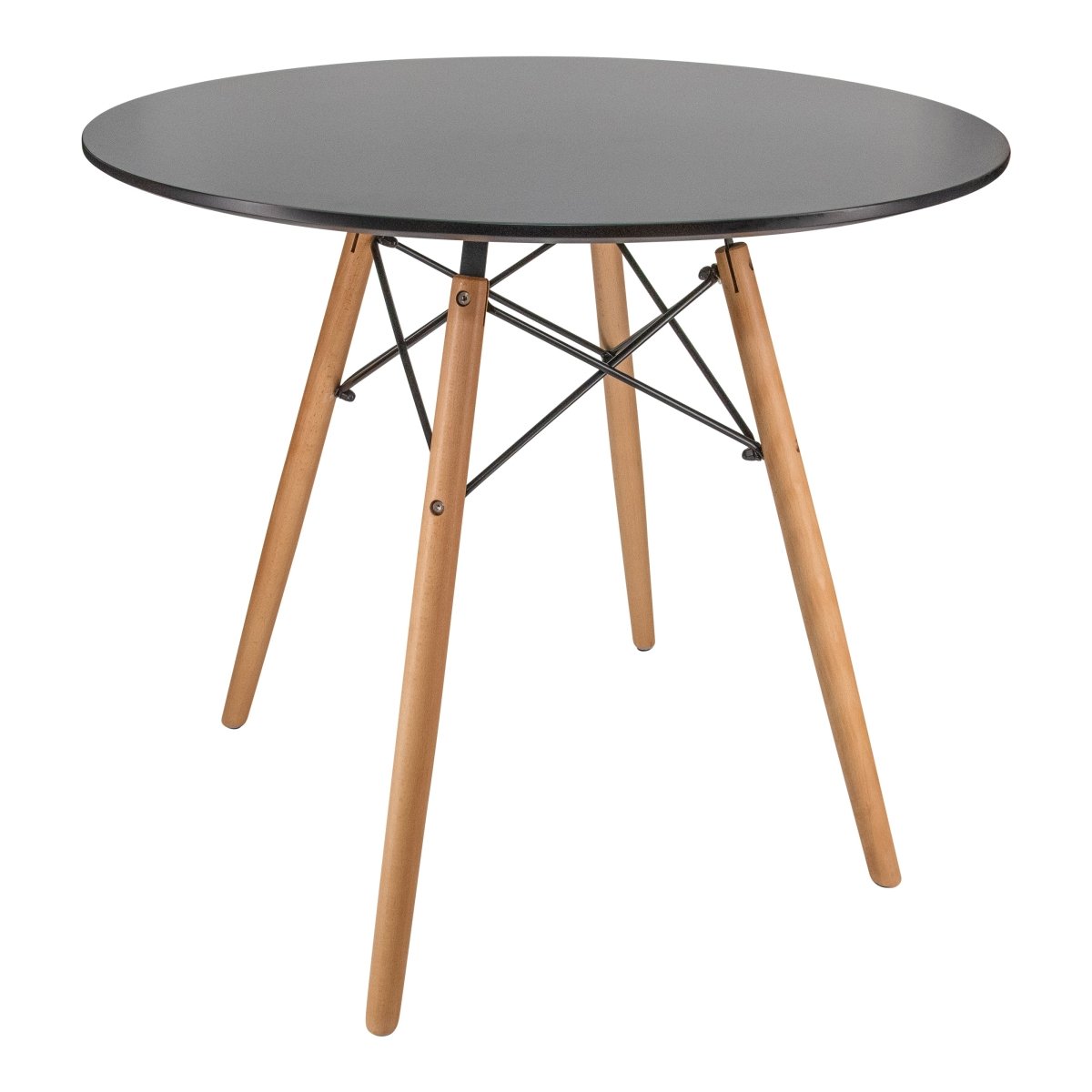 Dover 31"/47" Round Bistro Dining Table With Glass/MDF Tabletop and Beech Wood Eiffel Base MDF 31 inches Black Dining Table Leisuremod