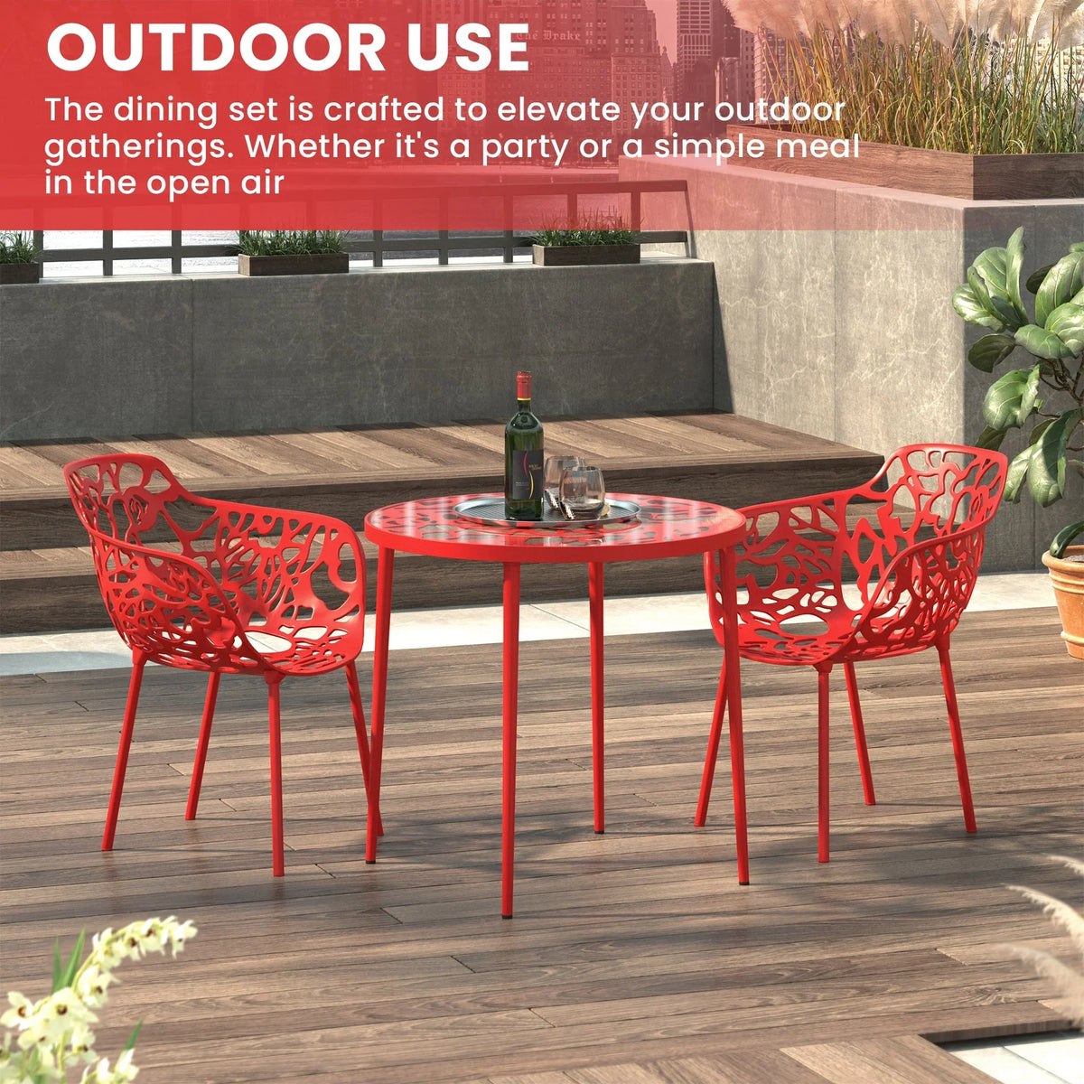 Devon 3-Piece Patio Dining Set: Aluminum Table with Glass Top & 2 Flower Arm Chairs - Elax Furniture