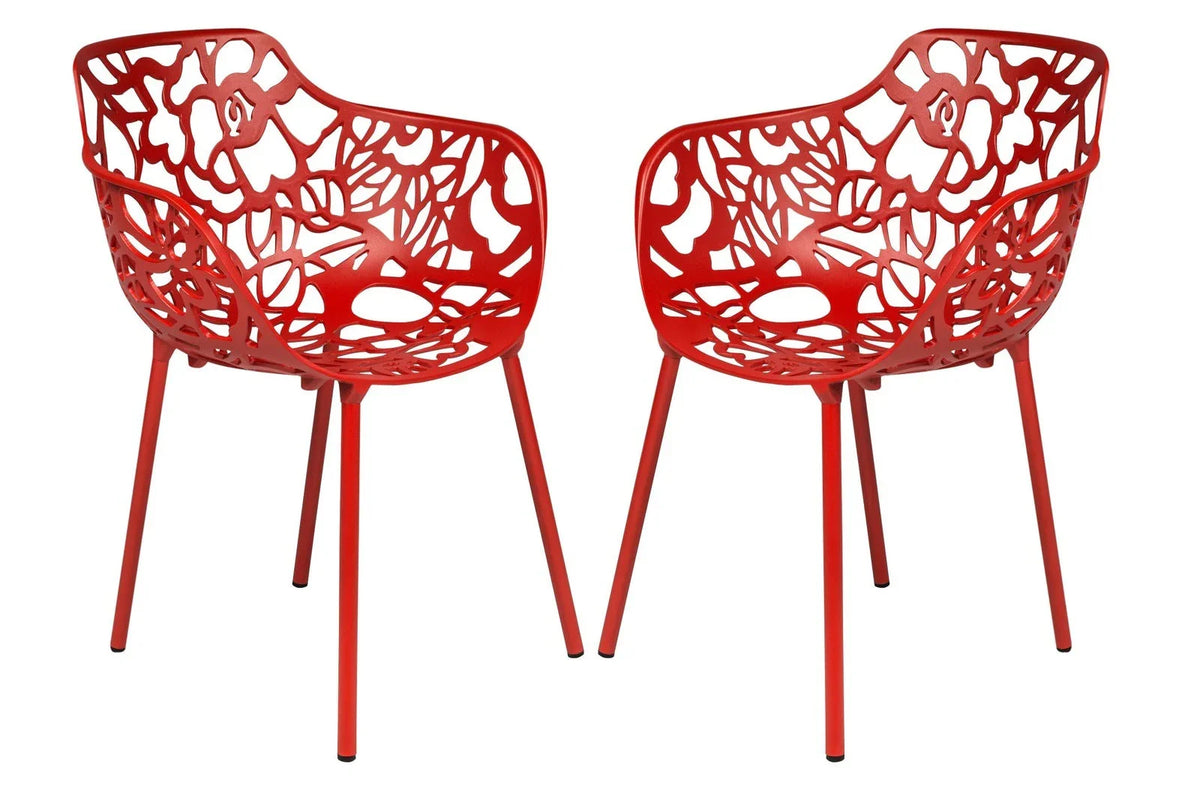 Devon 3-Piece Patio Dining Set: Aluminum Table with Glass Top & 2 Flower Arm Chairs - Elax Furniture