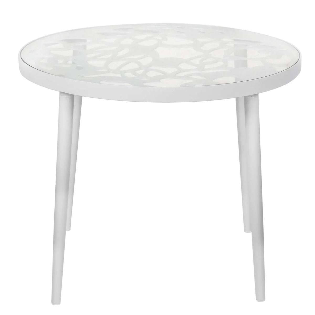 Devon 3-Piece Patio Dining Set: Aluminum Table with Glass Top & 2 Flower Arm Chairs - Elax Furniture