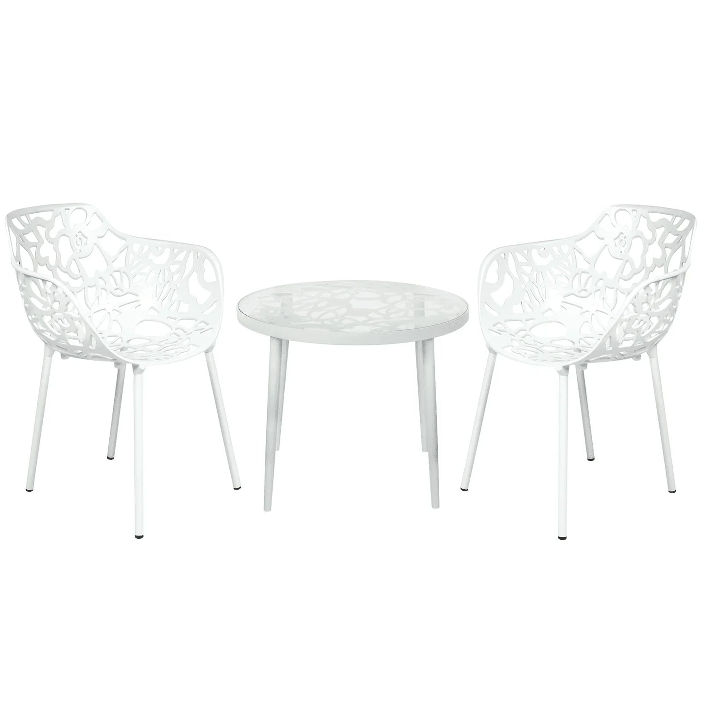 Devon 3-Piece Patio Dining Set: Aluminum Table with Glass Top & 2 Flower Arm Chairs - Elax Furniture