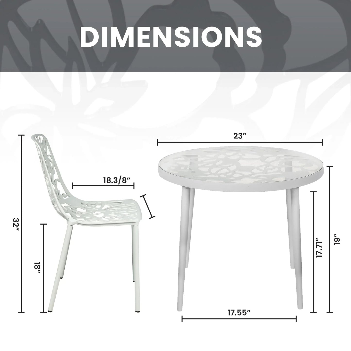 Devon 3-Piece Patio Dining Set: Aluminum Table with Glass Top & 2 Stackable Flower Chairs - Elax Furniture