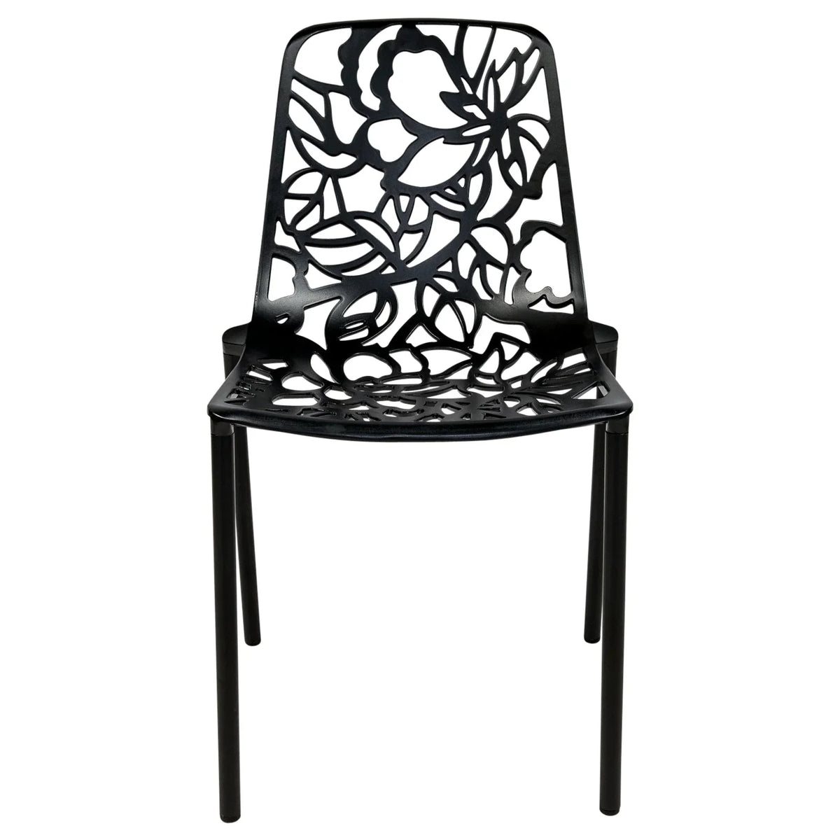 Devon 5-Piece Patio Dining Set: Aluminum Table with Glass Top & 4 Stackable Flower Chairs - Elax Furniture