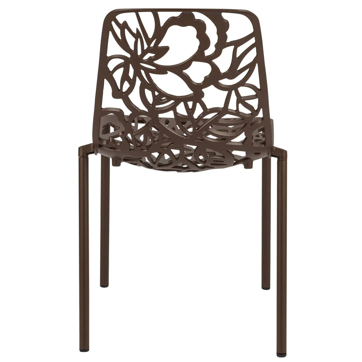 Devon 7-Piece Outdoor Dining Set: Aluminum Table with Glass Top & 6 Stackable Flower Chairs - Elax Furniture