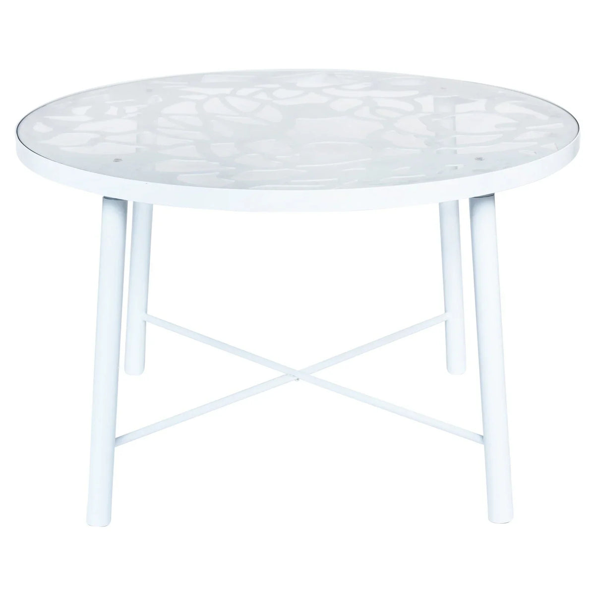 Devon 7-Piece Outdoor Dining Set: Aluminum Table with Glass Top & 6 Stackable Flower Chairs - Elax Furniture