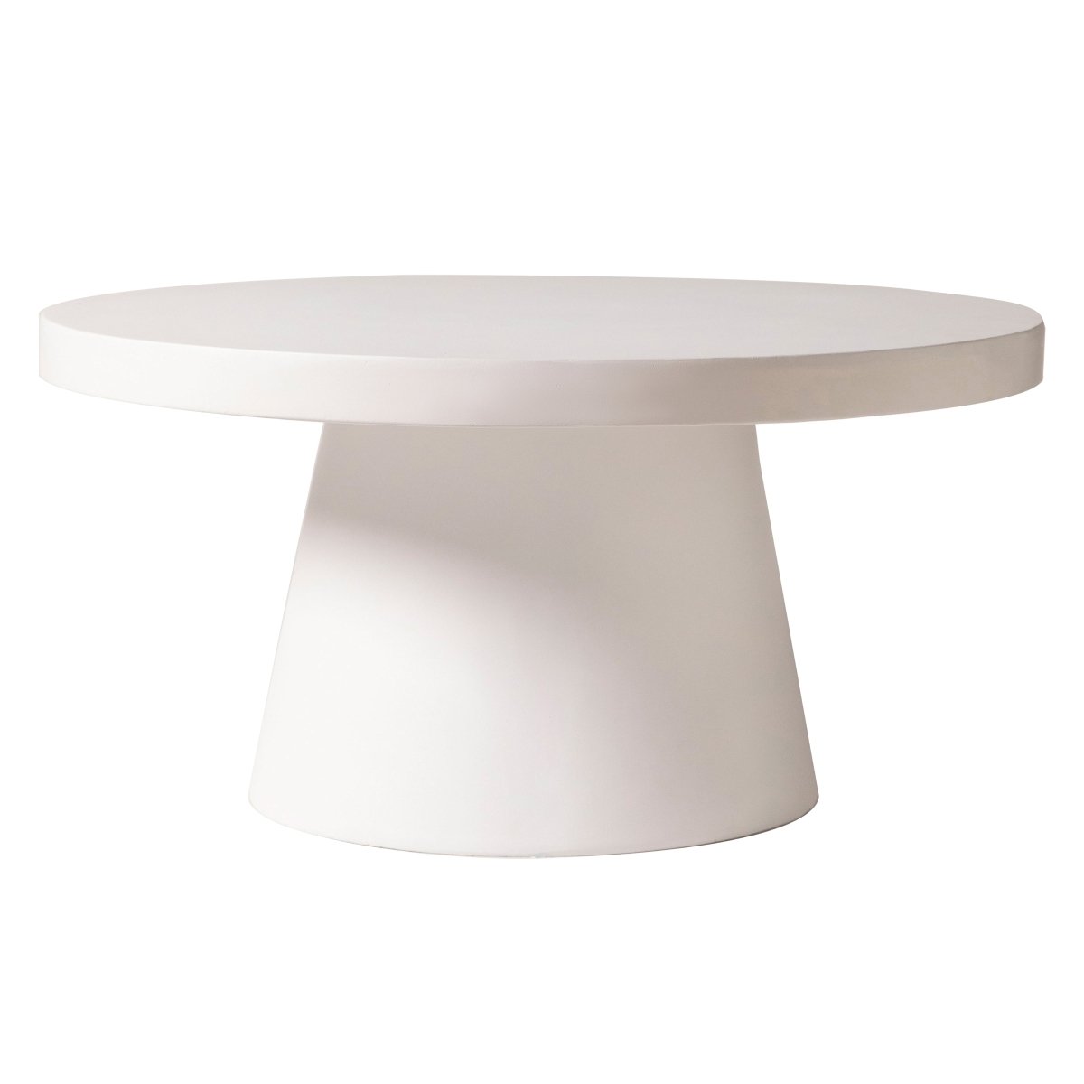 Dune Round 32" Wide Coffee Table in Fiberstone with a Pedestal Base White Coffee Table LeisureMod