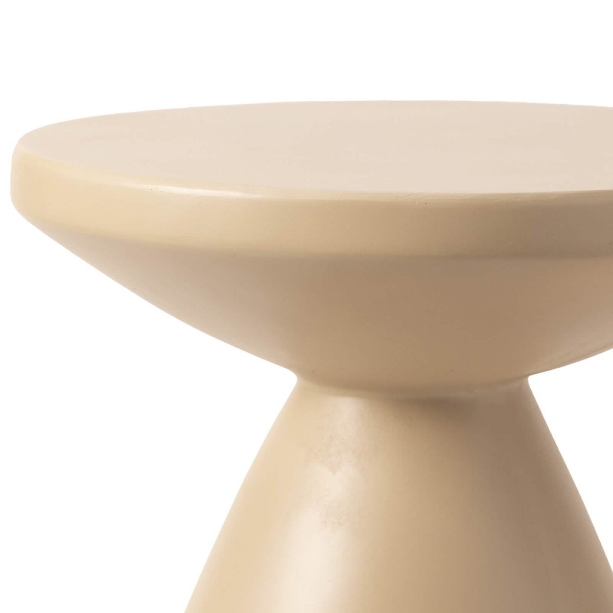 Dune Side Table Fiberstone Round Accent Table and Hourglass Pedestal Base Beige Side Table LeisureMod