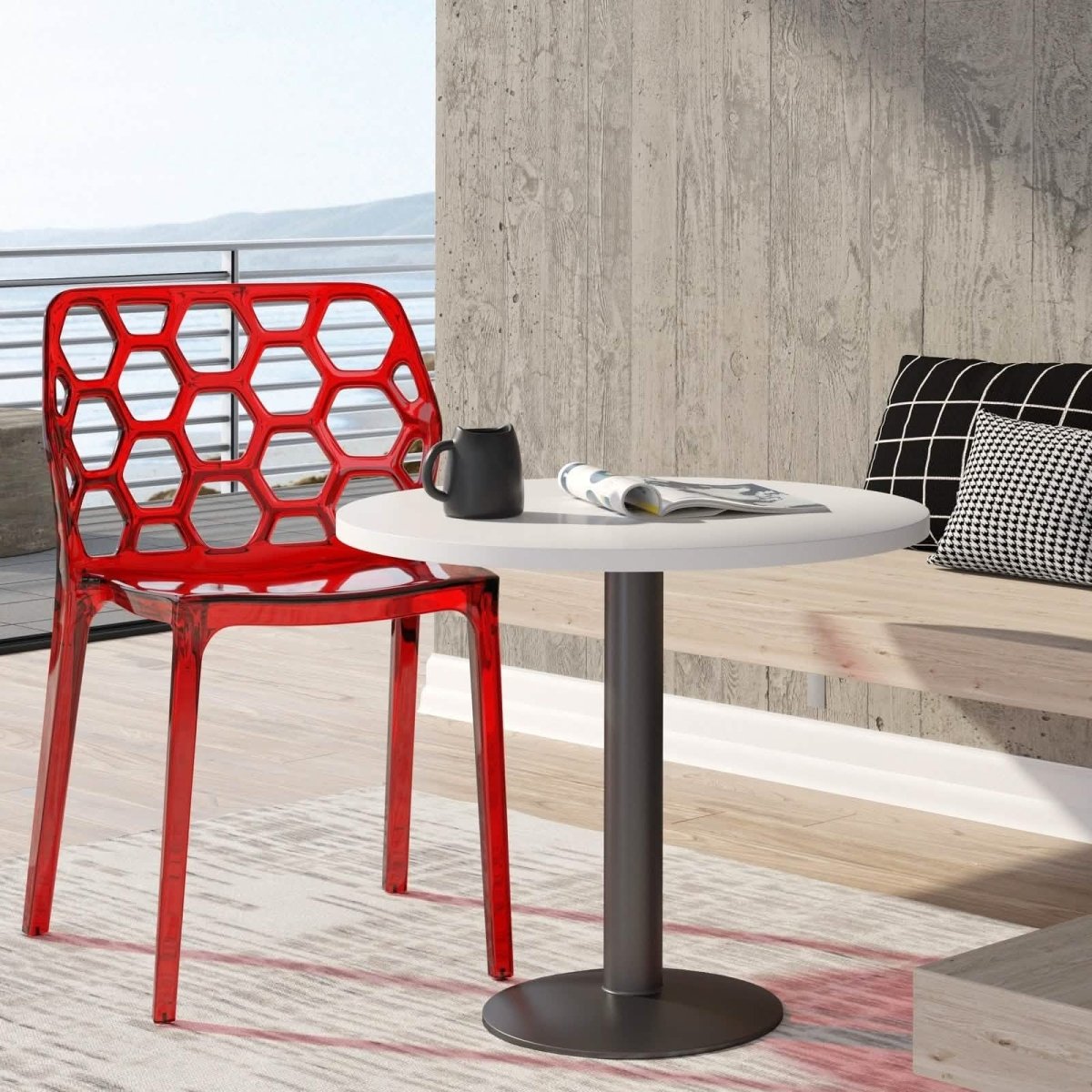 Dynamic Modern Honeycomb Design Dining Side Chair Red Dining Chair Leisuremod