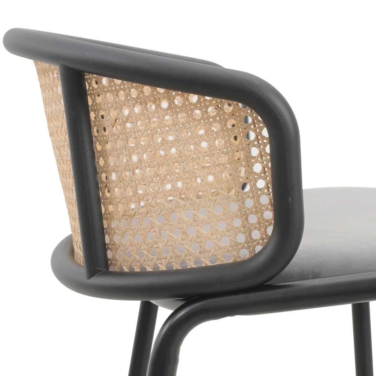 Ervilla Mid-Century Modern Wicker Bar Stool with Fabric Seat and Black Powder Coated Steel Frame - Elax Furniture