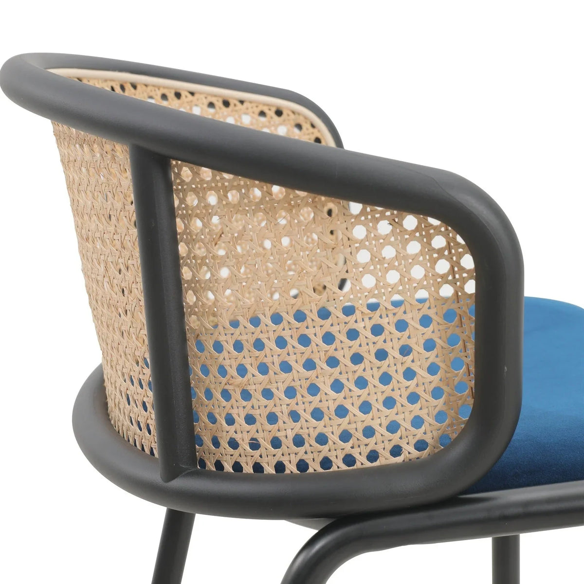 Ervilla Mid-Century Modern Wicker Bar Stool with Fabric Seat and Black Powder Coated Steel Frame - Elax Furniture