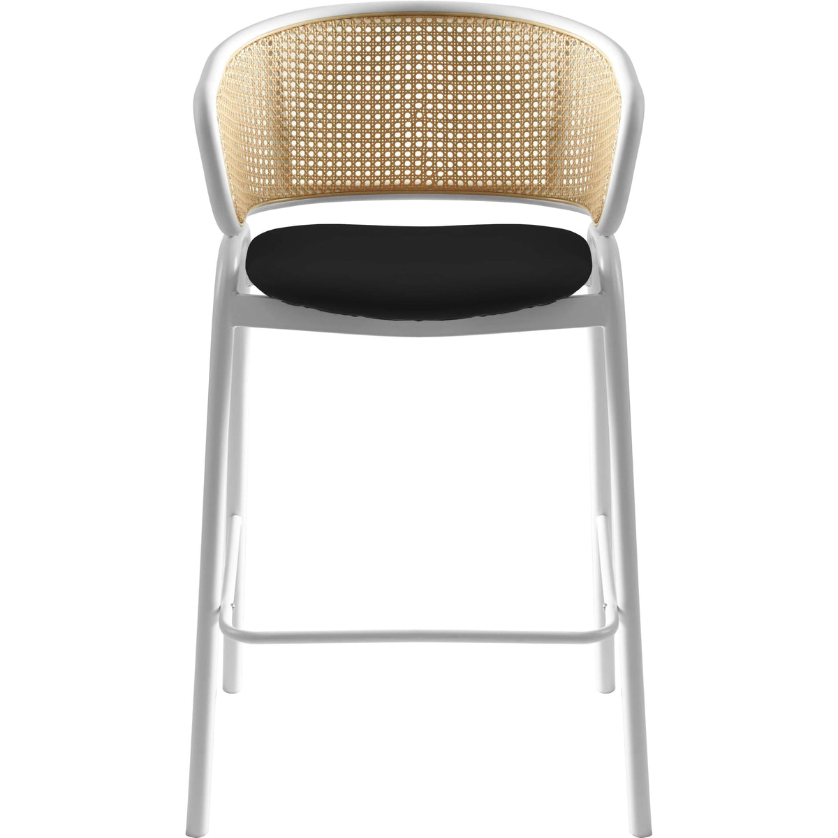 Ervilla Leather Bar Stool with Powder-Coated Stainless Steel Base and Curved Wicker Back Design - Elax Furniture