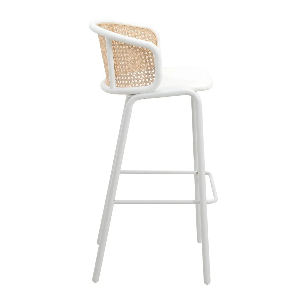 Ervilla Modern Wicker Bar Stool with Fabric Seat and White Powder Coated Steel Frame - Elax Furniture