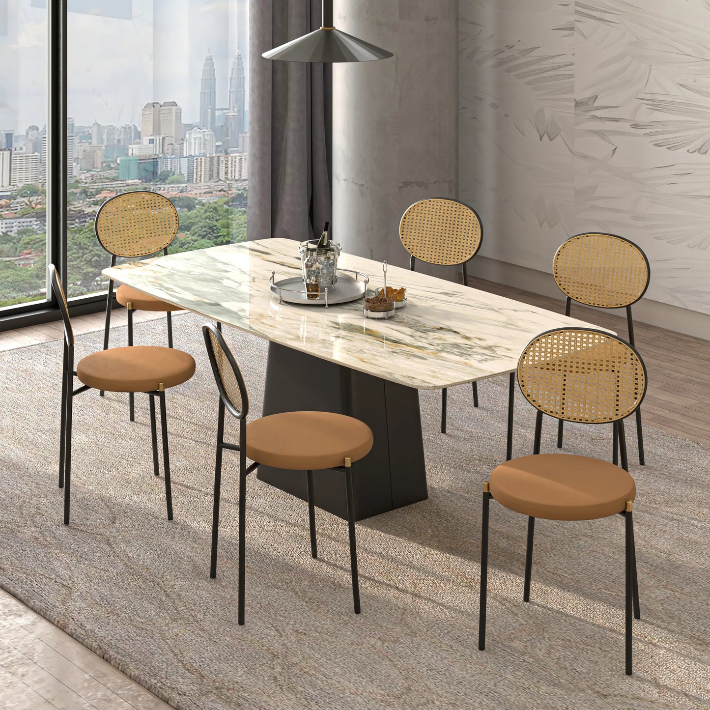 Euston Modern Wicker Dining Chair with Round Velvet Seat Set of 4 - Elax Furniture