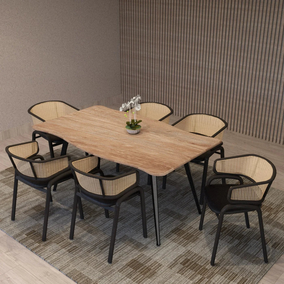 Ervilla Leather Upholstered Dining Armchair With Wicker Back Design - Elax Furniture