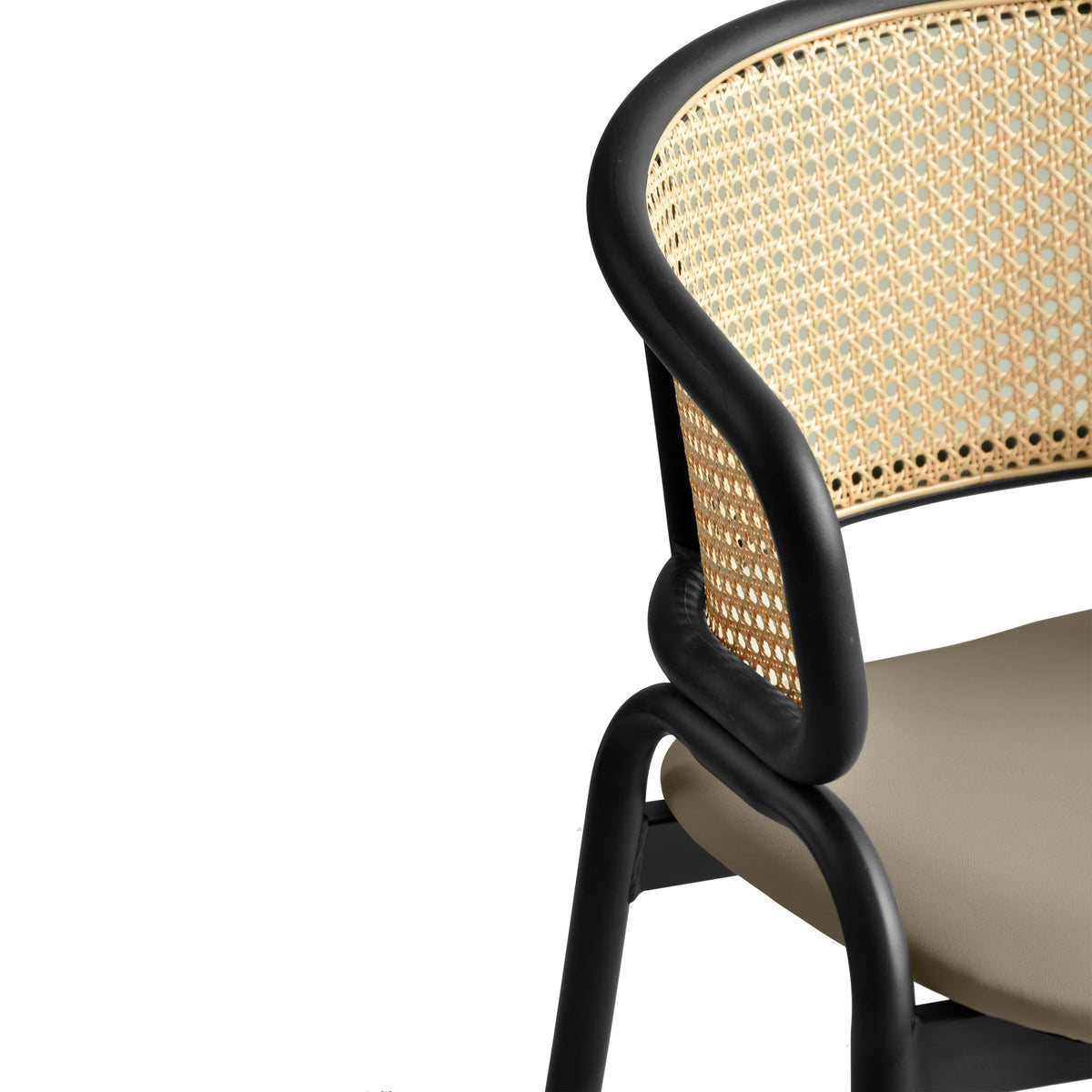 Ervilla Leather Upholstered Dining Armchair With Wicker Back Design - Elax Furniture