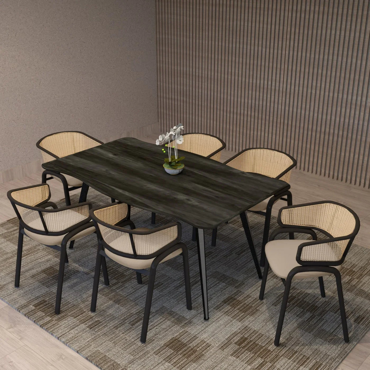 Ervilla Leather Upholstered Dining Armchair With Wicker Back Design - Elax Furniture