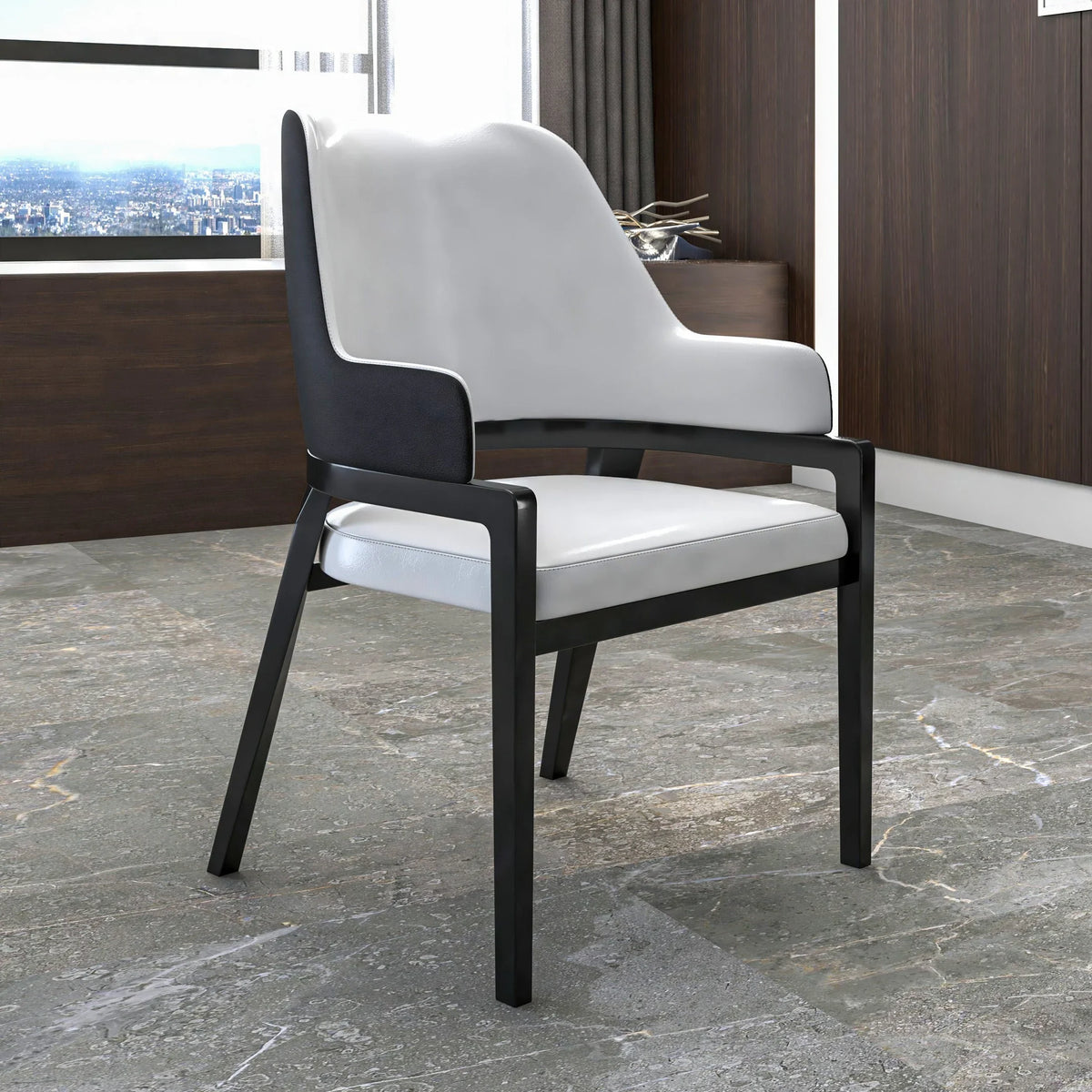Ethora Dining Chair Upholstered in Leather with Curved Open Back Design and Rubberwood Frame - Elax Furniture
