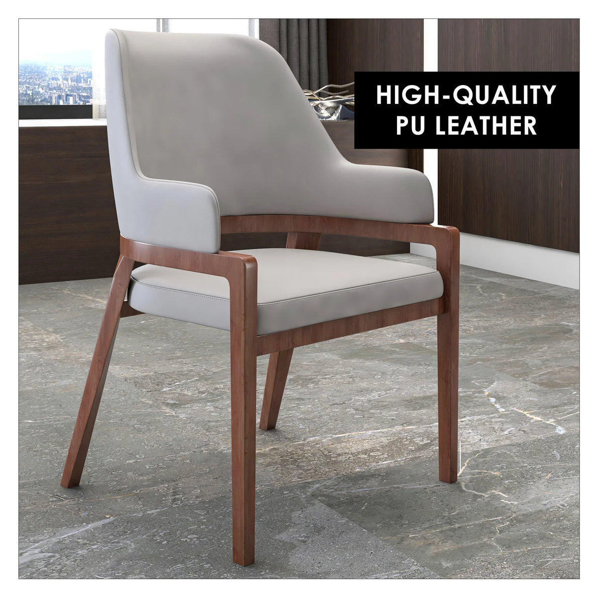 Ethora Dining Chair Upholstered in Leather with Curved Open Back Design and Rubberwood Frame - Elax Furniture