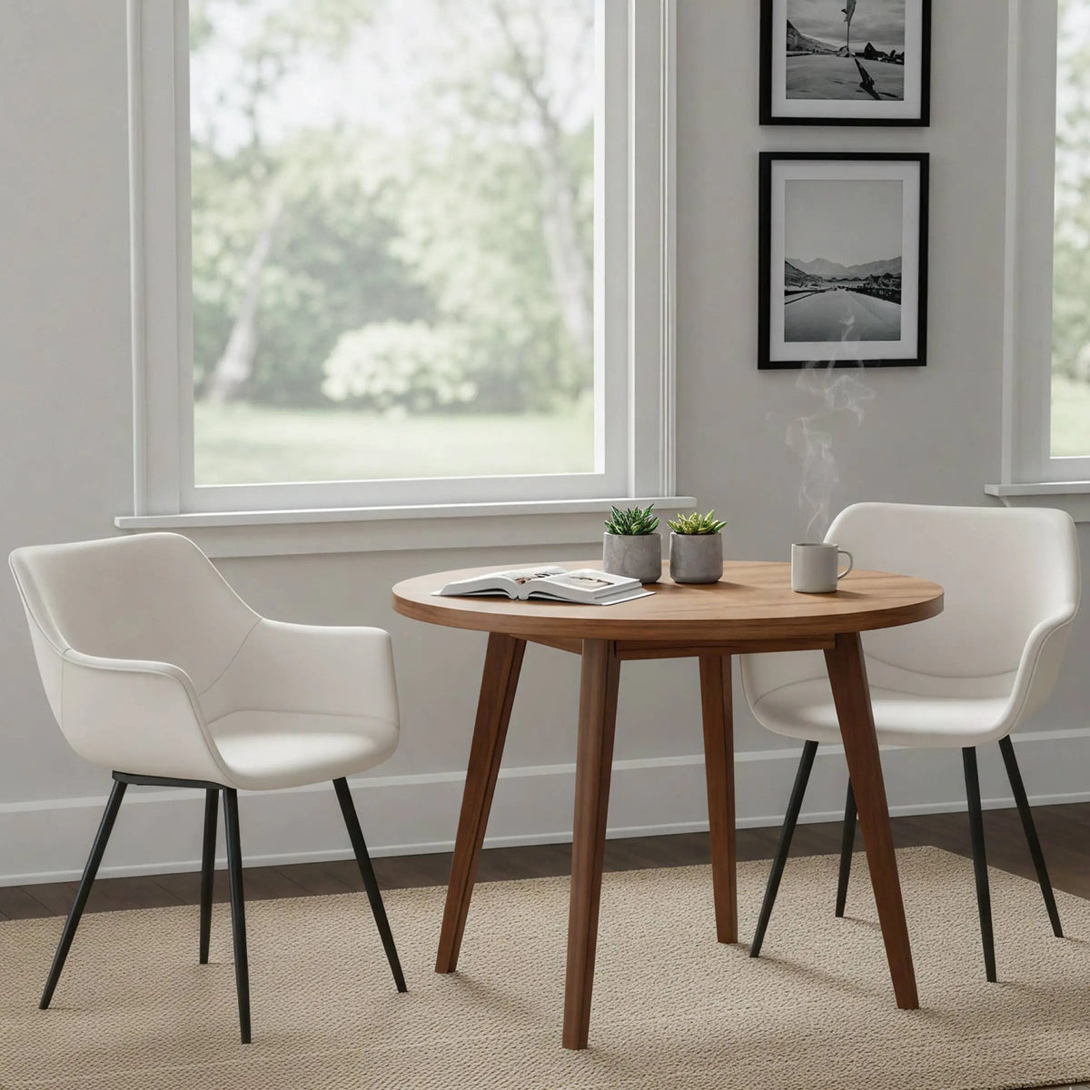 Markley Leather Dining Chair with Powder-Coated Iron Legs Cream CHAIR Leisuremod