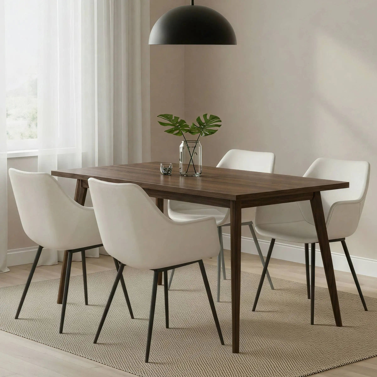 Markley Leather Dining Chair with Powder-Coated Iron Legs Cream CHAIR Leisuremod