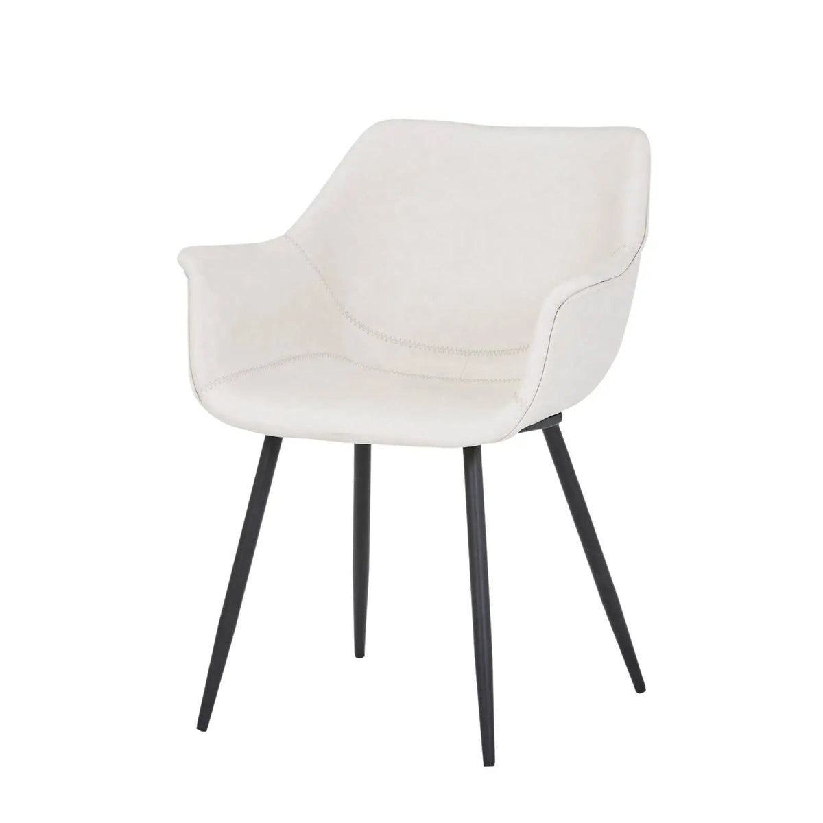 Markley Leather Dining Chair with Powder-Coated Iron Legs Cream CHAIR Leisuremod