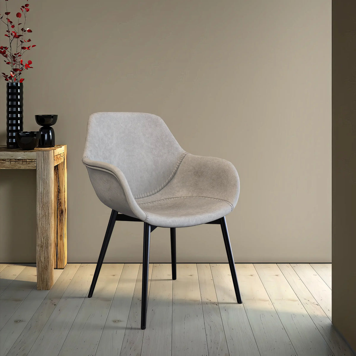 Markley Leather Dining Chair with Powder-Coated Iron Legs