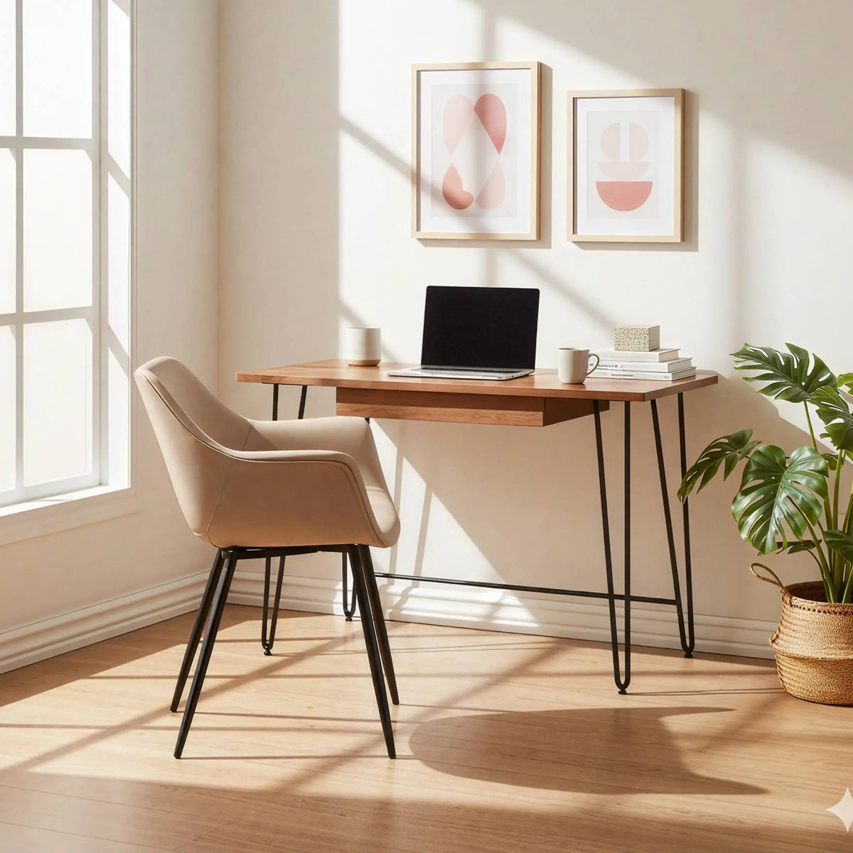 Markley Leather Dining Chair with Powder-Coated Iron Legs Taupe CHAIR Leisuremod