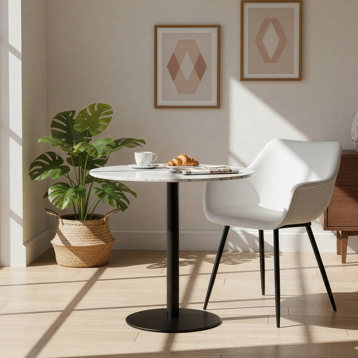 Markley Leather Dining Chair with Powder-Coated Iron Legs White CHAIR Leisuremod