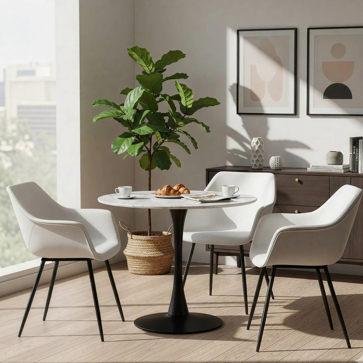 Markley Leather Dining Chair with Powder-Coated Iron Legs White CHAIR Leisuremod