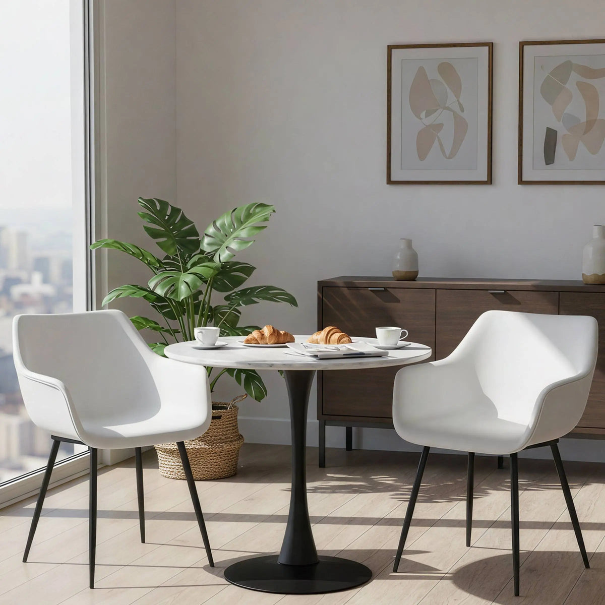 Markley Leather Dining Chair with Powder-Coated Iron Legs White CHAIR Leisuremod