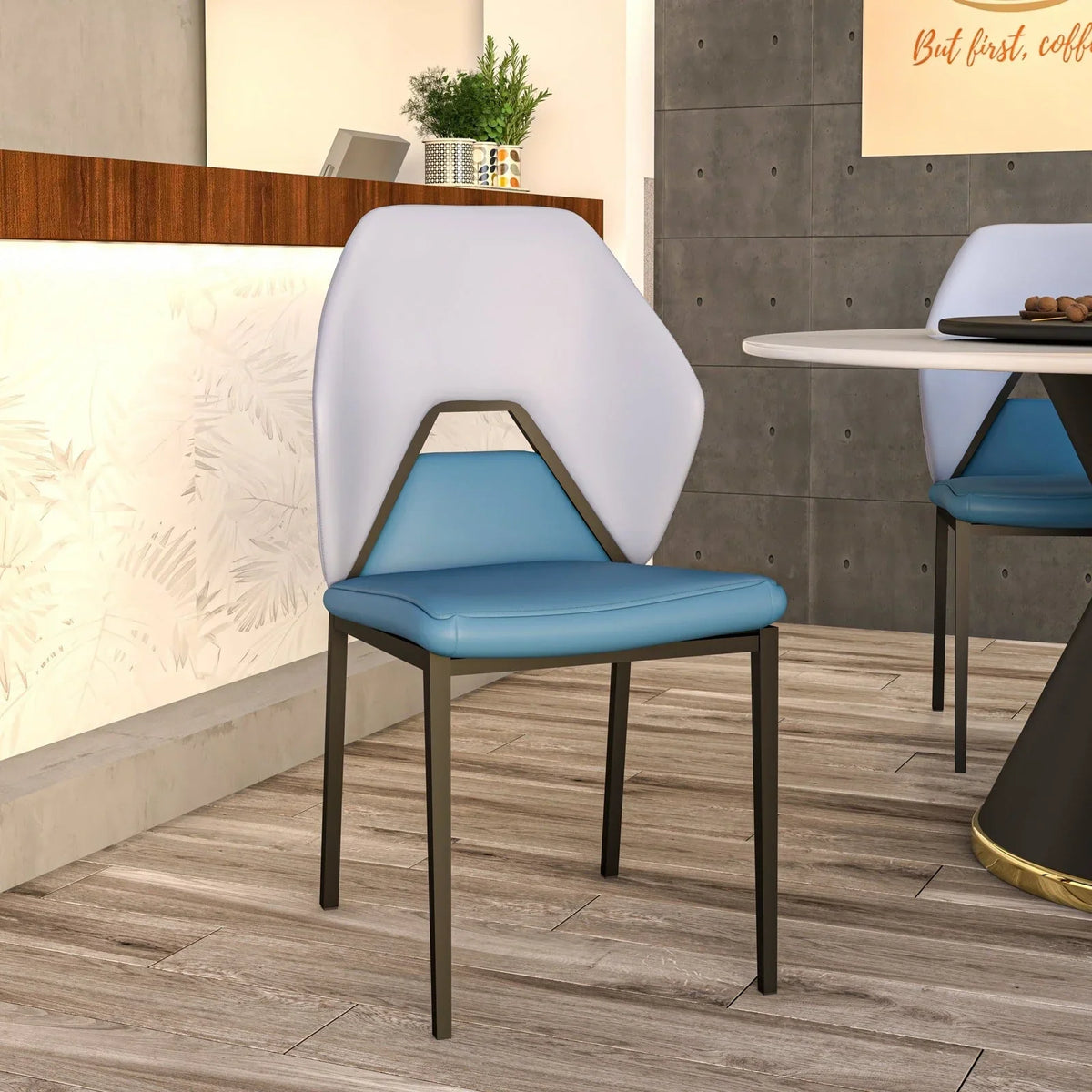 ECLAT Dining Chair with Upholstered Leather Seat and Back in Black Iron - Elax Furniture