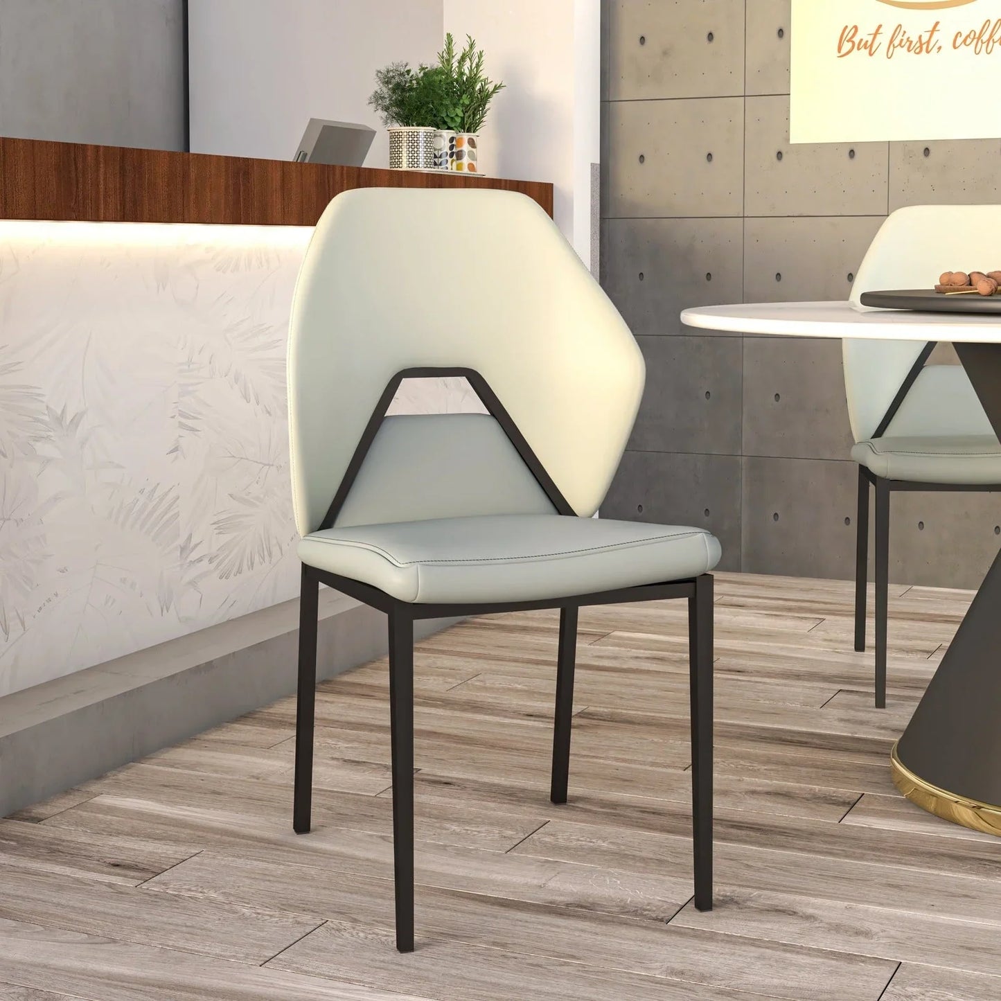 ECLAT Dining Chair with Upholstered Leather Seat and Back in Black Iron - Elax Furniture