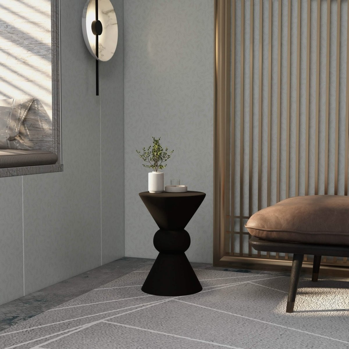 Echo Side Table with Weather-Resistant Fibersone Top Round Accent Table Dark Grey Side Table LeisureMod